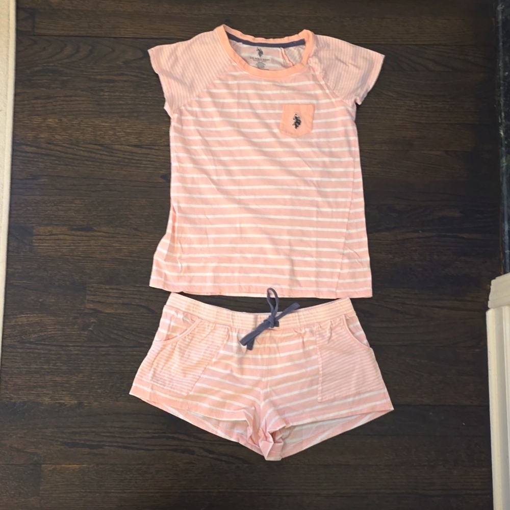 U.S POLO ASSN Women's Short Sleeve Shirt & Pajama Shorts Lounge Sleep Set Size M